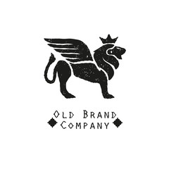 Lion with wings logo. Business sign, identity for restaurant, boutique, hotel, heraldic.