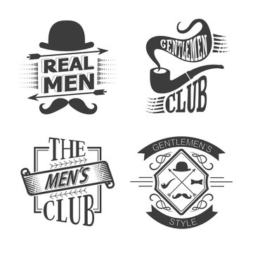 Set of vintage gentlemen club design elements. Men's emblems - vector set of Gentlemen's club and logos. 