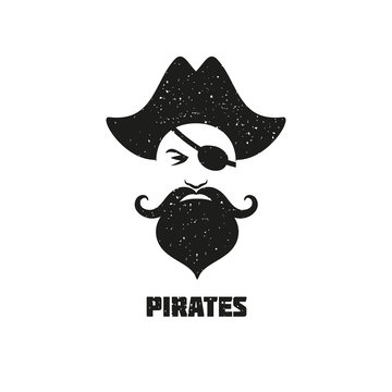 Man with beards and mustache wearing a pirate hat logo.