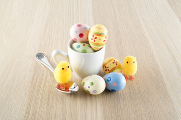 Easter, small chick and eggs