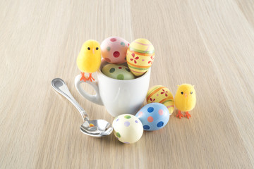 Easter, small chick and eggs
