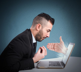 Diffident man on web