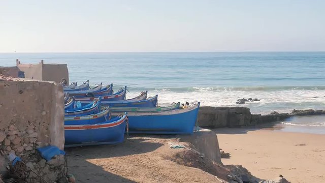 Fishing boats at the small dock in Tiguert, Morocco