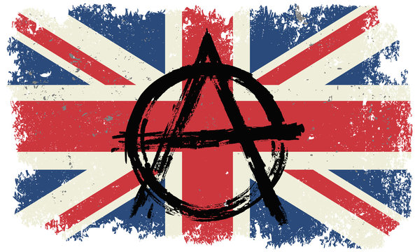 flag of Great Britain with sign anarchy
