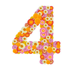flower number four. Floral element of colorful alphabet made fro