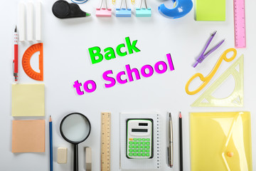 Back to school concept. Frame of colourful concept isolated on white background