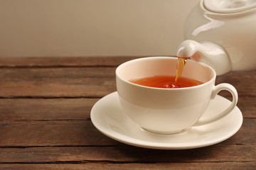 Cup of tea on wooden table