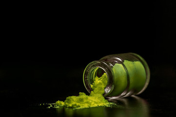 toxic green colorant powder in the jar - obrazy, fototapety, plakaty