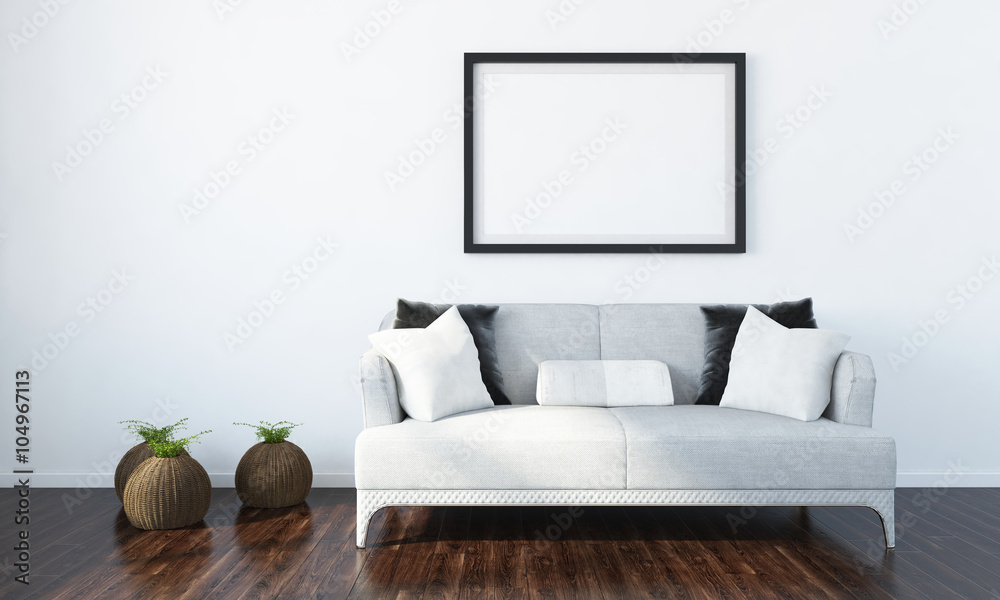 Wall mural modern bright interior . 3d render