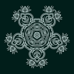 Vector monochrome flower mandala on a contrasting background. Big snowflake