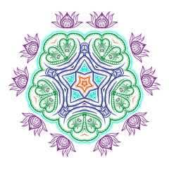 Vector monochrome flower mandala on a contrasting background. Big snowflake