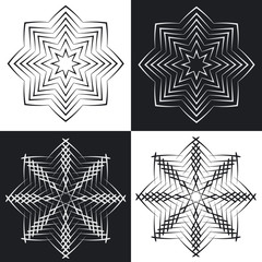 Set of vector monochrome flower mandala on a contrasting background. Snowflake