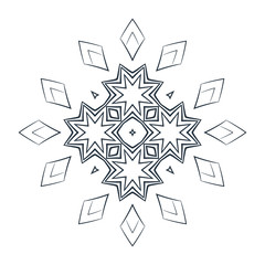 Vector monochrome flower mandala on a contrasting background. Big snowflake