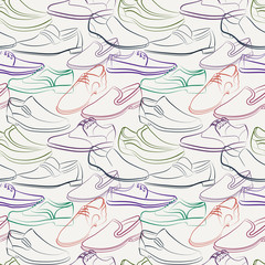 Vector seamless pattern of variety of men's shoes