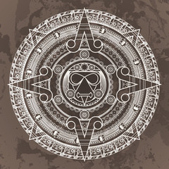 Vector circular pattern in the style of the Aztec calendar stone