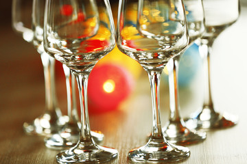 Empty wineglasses on a table, close up