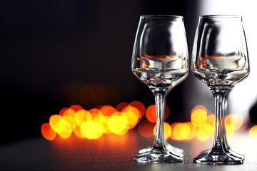 Empty wineglasses on a table, close up