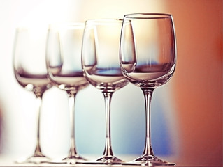 Empty wineglasses on a table, close up
