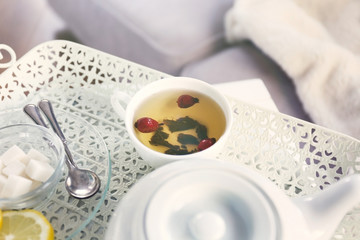 Tea set on the tray