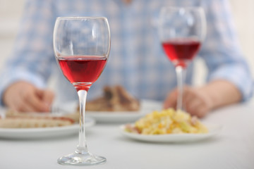 Dinner with glass of wine