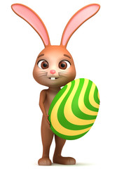 3d illustration. Easter rabbit with egg on white background.
