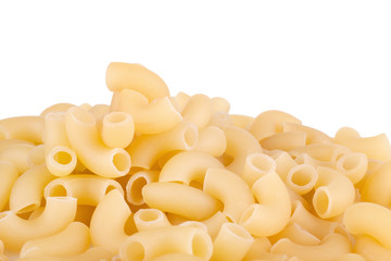 Macaroni pasta close up isolated on white