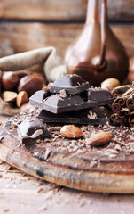 pieces of chocolate with nuts and cinnamon
