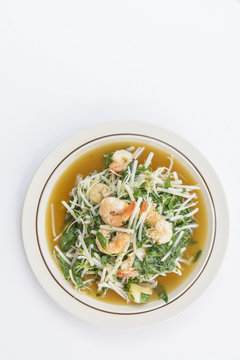 Thai healthy food stir-fried vegetable(spinach) with shrimp
