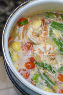 Tom Yam Kung , big shrimp favorite spicy thai cuisine food with