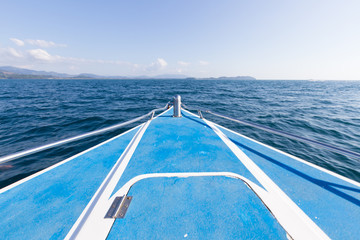 front of the boat in the sea