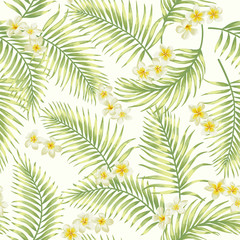 Seamless exotic pattern with tropical leaves. - obrazy, fototapety, plakaty