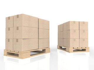 stack of cardboard boxes on wooden pallet