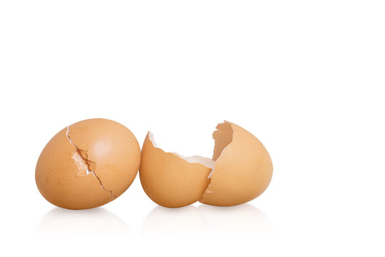 Cracked eggshell on white background with clipping path