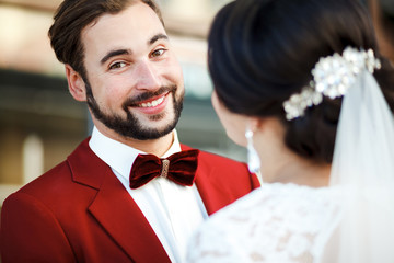 Happy groom closeup
