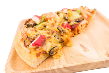 Seafood pizza on white isolated background