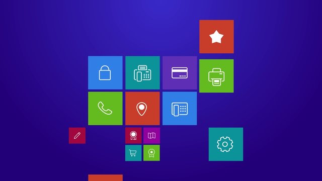 Trendy computer or mobile application app program animation of flat business and office administration tool icon in colorful geometric square block window background in 4k ultra hd