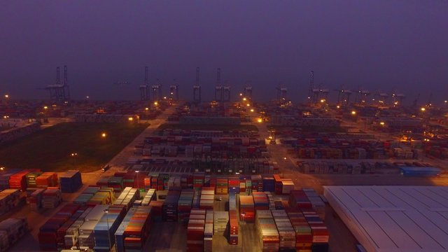 Shanghai Port, a busy night work, container freight