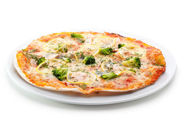 Salmon and Broccoli Pizza