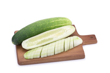 Cucumber and slices on white background