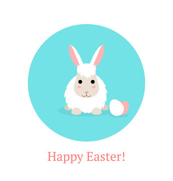 Flat Happy Easter Banner with white rabbit