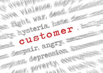 Blured text zoom effect with focus on customer