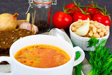 Sicilian Tomato Soup with White Beans. National Italian Cuisine
