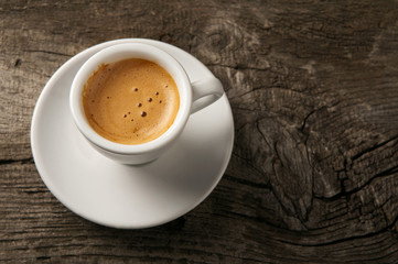 Espresso coffee cup with foam on top view