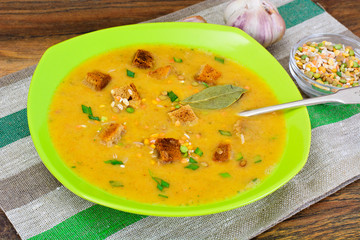 Healthy and Diet Food: Soup with Lentils, Celery