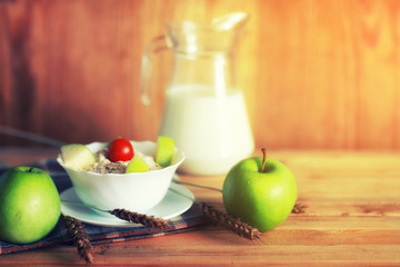 cereals apple table wooden rustic