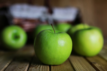 green apple in a basket