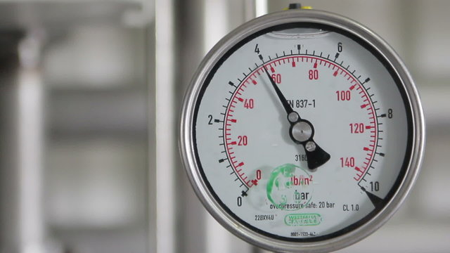 Pressure gauge in European brewery in Ukraine.