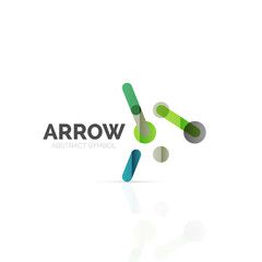 Linear arrow abstract logo, connected multicolored segments of lines in directional pointer figure