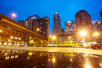 cityscape and skyline of seattle at night