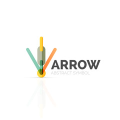 Linear arrow abstract logo, connected multicolored segments of lines in directional pointer figure